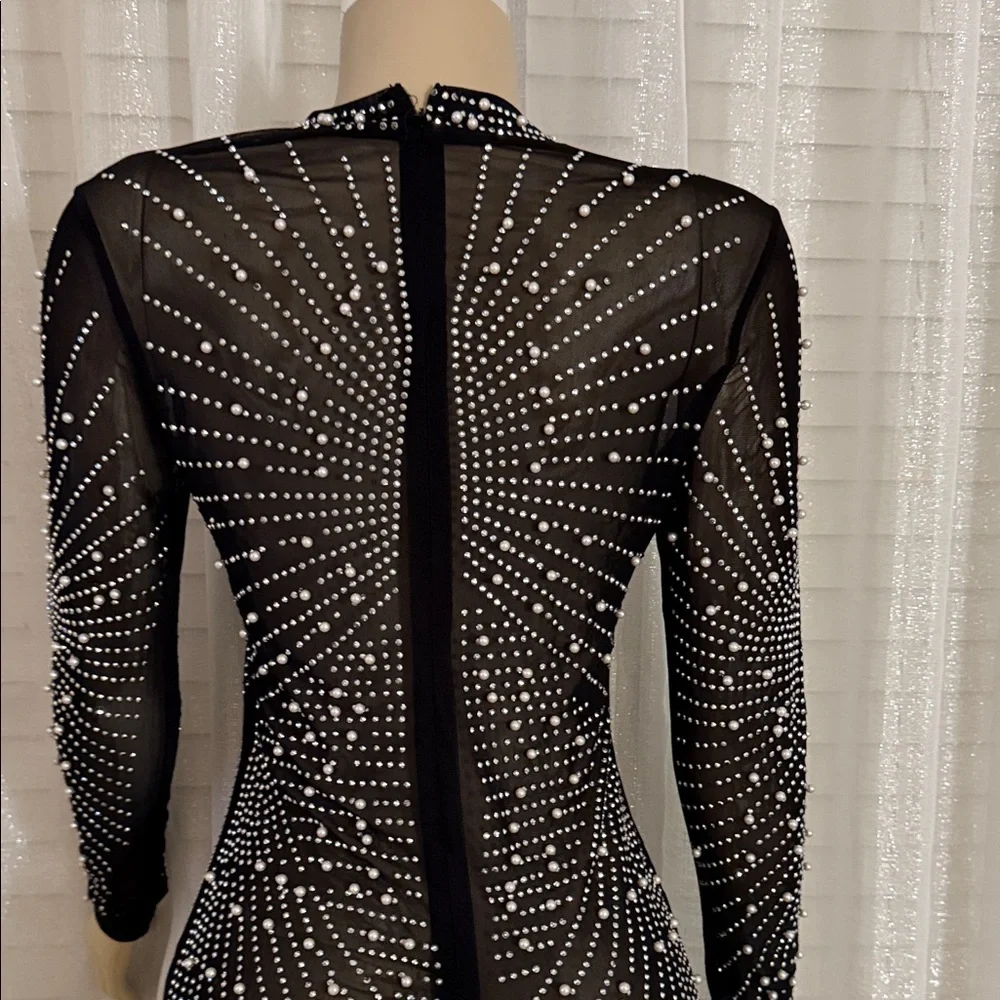Elegant Black Sheer Dress with Rhinestone Detailing - Picture 6 of 7
